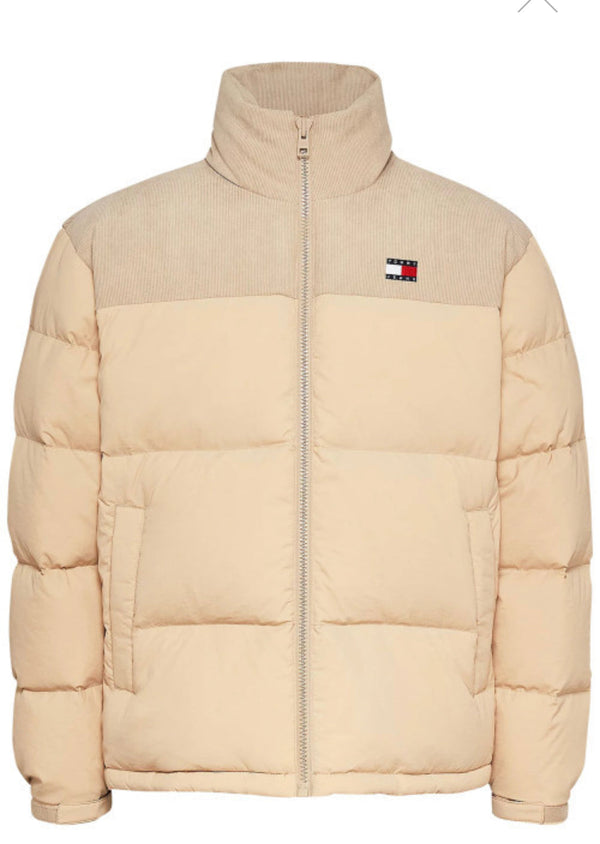 Tommy Jeans down jacket with long sleeves and camel stand-up collar