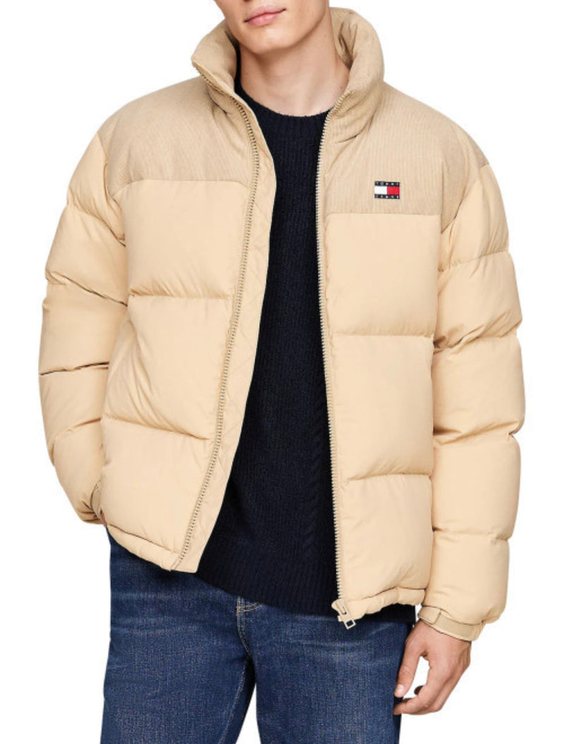 Tommy Jeans down jacket with long sleeves and camel stand-up collar