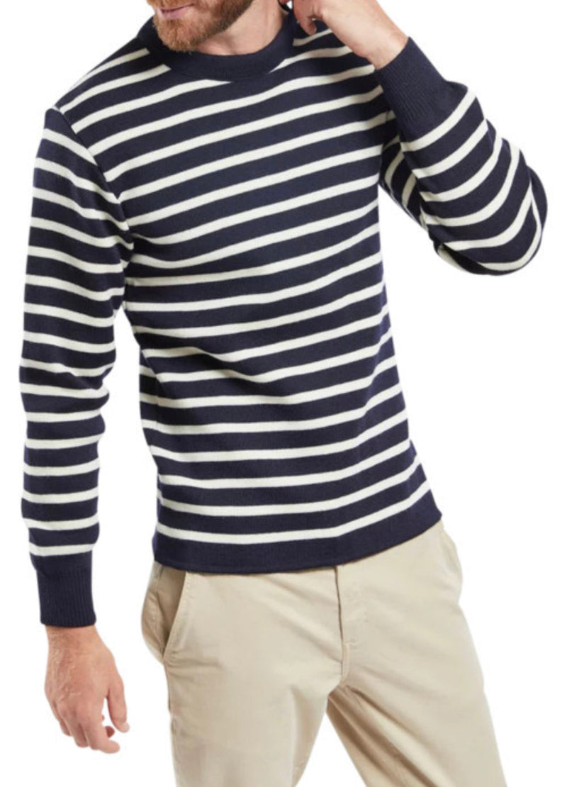 Authentic Marin Fouesnant Armor lux sweater 100% wool navy blue with off-white stripes