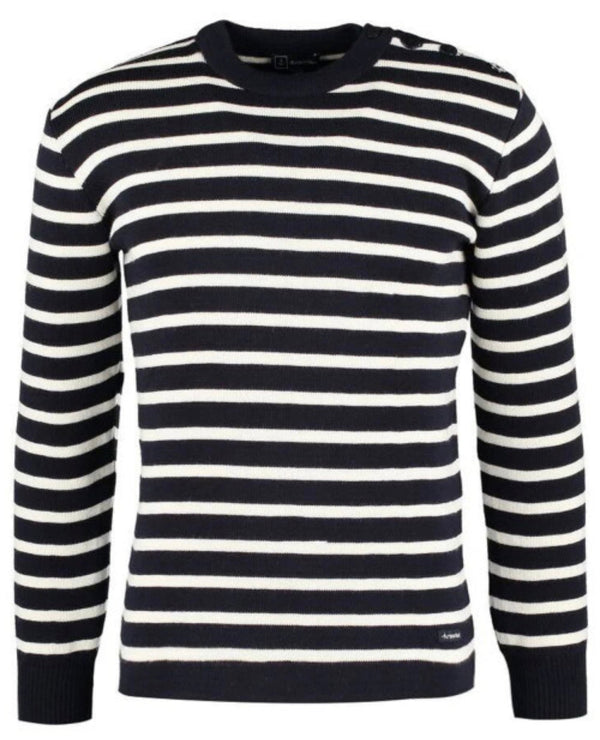 Authentic Marin Fouesnant Armor lux sweater 100% wool navy blue with off-white stripes