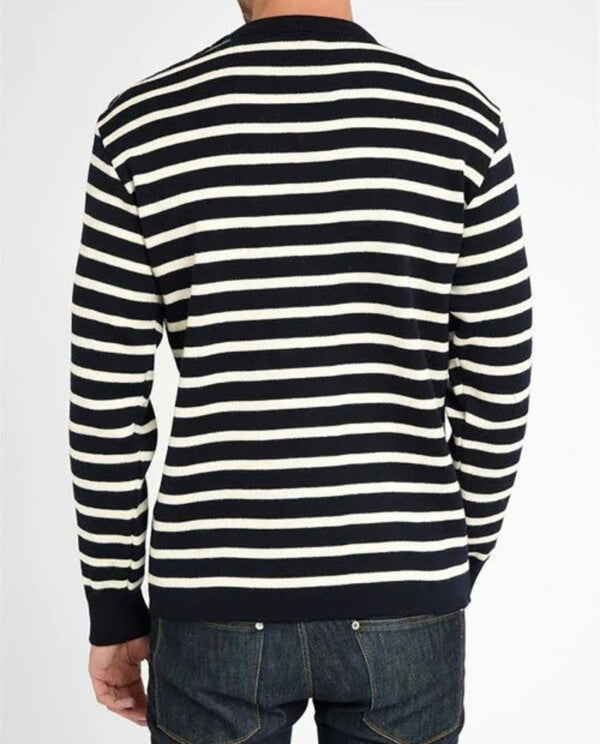 Authentic Marin Fouesnant Armor lux sweater 100% wool navy blue with off-white stripes